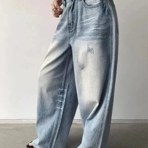 Distressed Light-Wash Wide-Leg Jeans for 2000s Fashion & Nostalgia Outfits