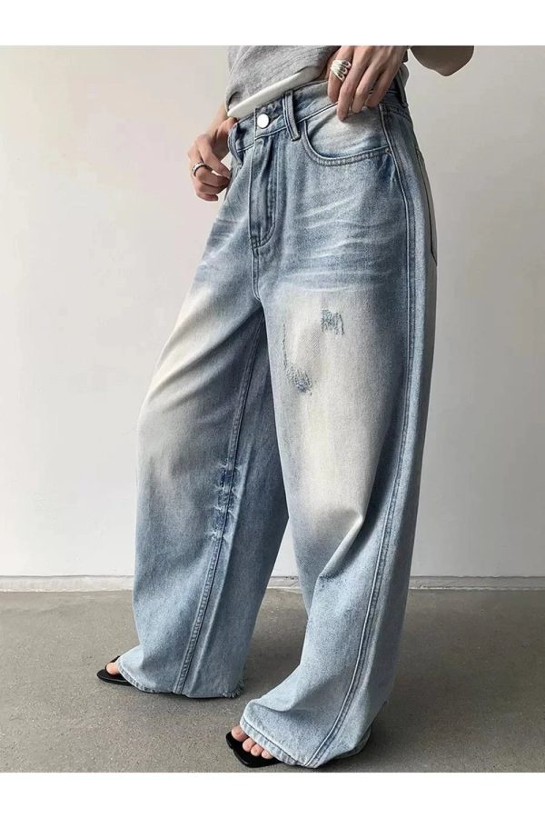 Distressed Light-Wash Wide-Leg Jeans for 2000s Fashion & Nostalgia Outfits