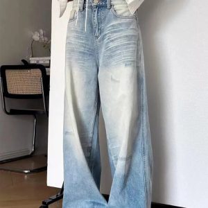 Distressed Light-Wash Wide-Leg Jeans for 2000s Fashion & Nostalgia Outfits