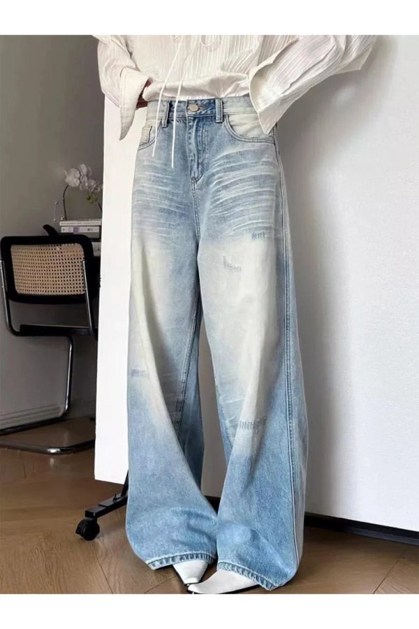 Distressed Light-Wash Wide-Leg Jeans for 2000s Fashion & Nostalgia Outfits