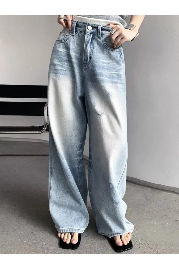 Distressed Light-Wash Wide-Leg Jeans for 2000s Fashion & Nostalgia Outfits