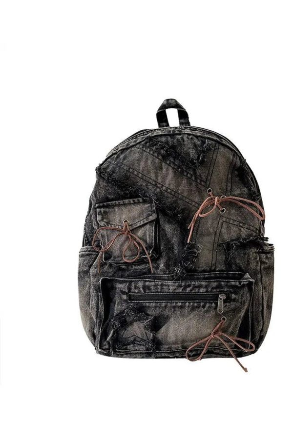 Distressed Vintage Denim Backpack - 2000s Fashion Inspired Style