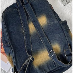 Distressed Vintage Denim Backpack - 2000s Fashion Inspired Style