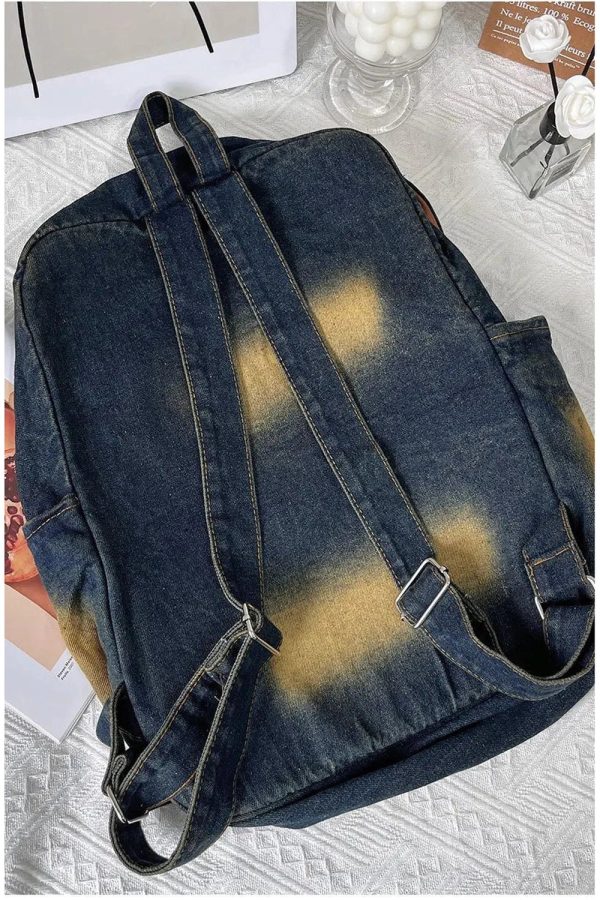 Distressed Vintage Denim Backpack - 2000s Fashion Inspired Style