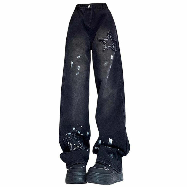 Downtown Girl Black Star Jeans - 2000s Fashion, Nostalgia & Y2K Style