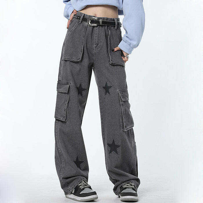 Downtown Girl Star Baggy Jeans - 2000s Fashion, Y2K Aesthetic Outfit