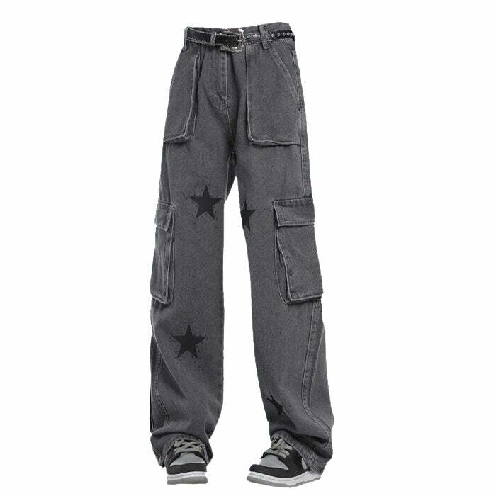 Downtown Girl Star Baggy Jeans - 2000s Fashion, Y2K Aesthetic Outfit