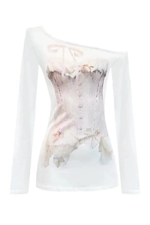 Dreamy Corset Illusion Off-Shoulder Top for 2000s Fashion Lovers