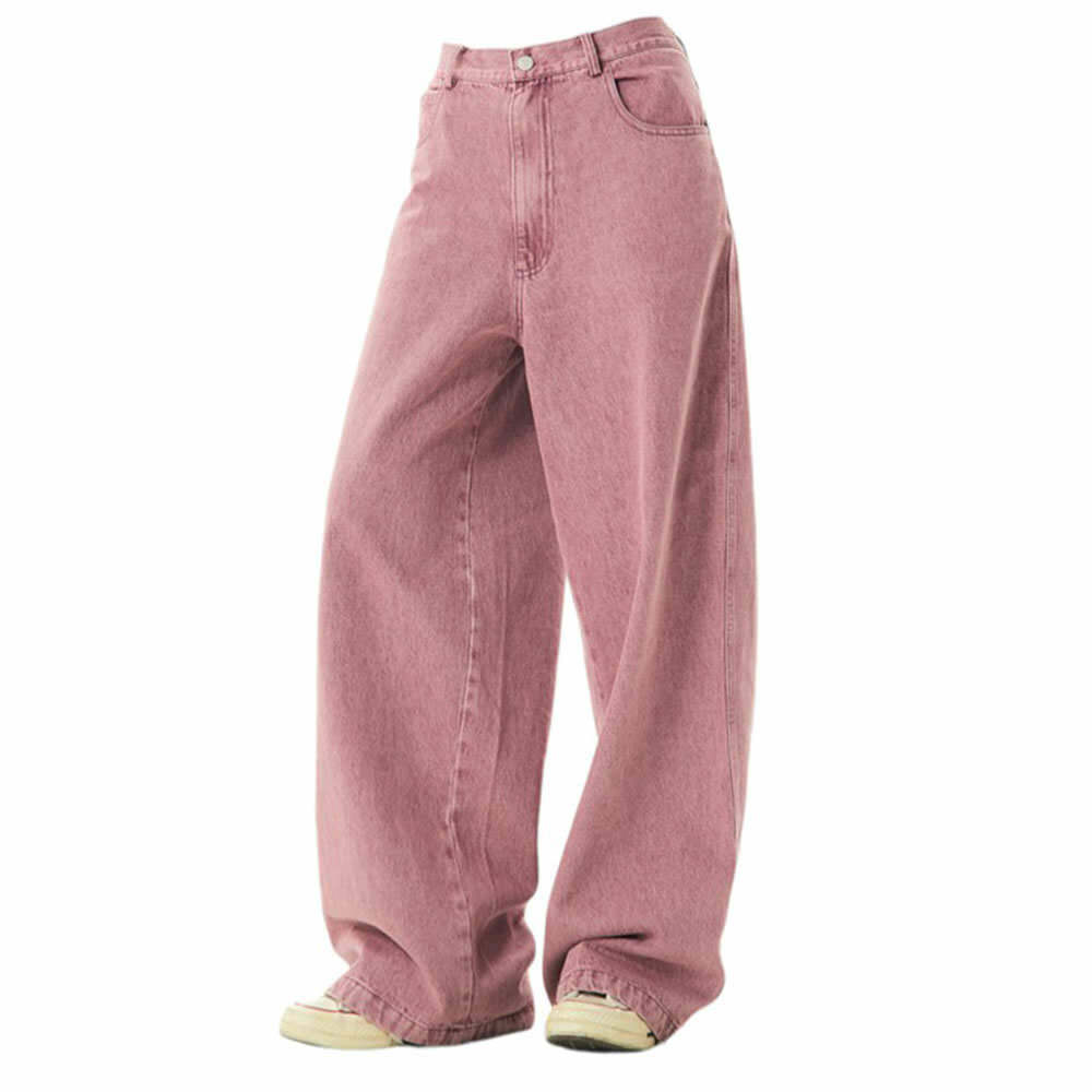 Dust Pink Skater Girl Loose Jeans - 2000s Fashion Nostalgia Outfit