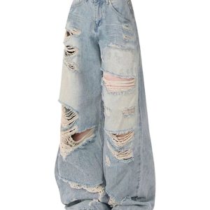 Extreme Distressed Baggy Jeans - 2000s Fashion, Y2K Aesthetic Outfit