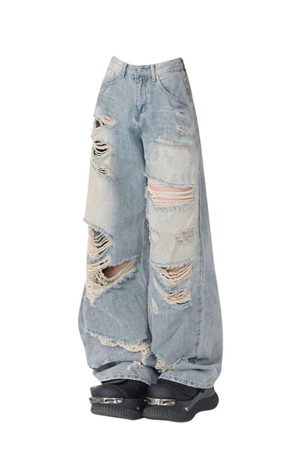 Extreme Distressed Baggy Jeans - 2000s Fashion, Y2K Aesthetic Outfit