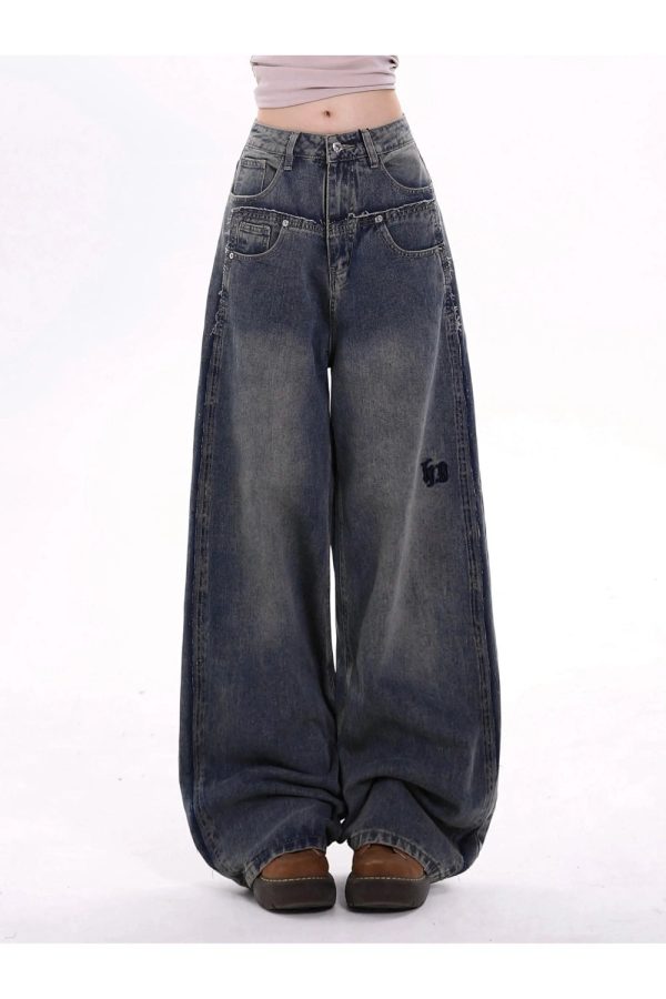 Extreme Wide-Leg Baggy Jeans - 2000s Fashion, Y2K Aesthetic Outfit