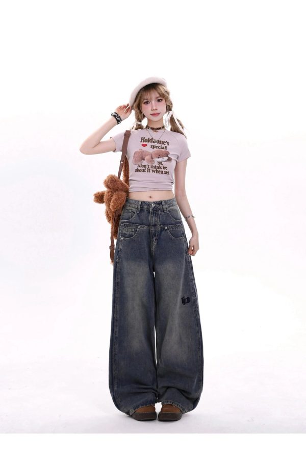 Extreme Wide-Leg Baggy Jeans - 2000s Fashion, Y2K Aesthetic Outfit