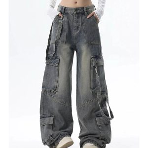 Extreme Wide-Leg Cargo Jeans - 2000s Fashion, Y2K Aesthetic Outfit