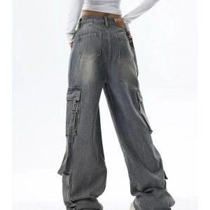 Extreme Wide-Leg Cargo Jeans - 2000s Fashion, Y2K Aesthetic Outfit