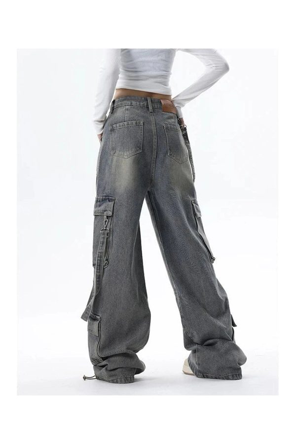 Extreme Wide-Leg Cargo Jeans - 2000s Fashion, Y2K Aesthetic Outfit