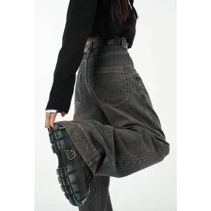 Faded Grunge Baggy Jeans - 2000s Fashion, Nostalgia 2000s Outfits, Y2K Style