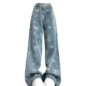 Fall Butterfly Dream Wide-Leg Jeans - 2000s Fashion Nostalgia Outfit