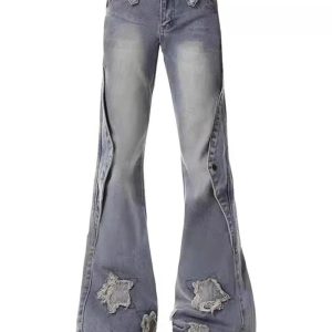 Fall Distressed Star Flare Jeans - 2000s Fashion Inspired Outfit