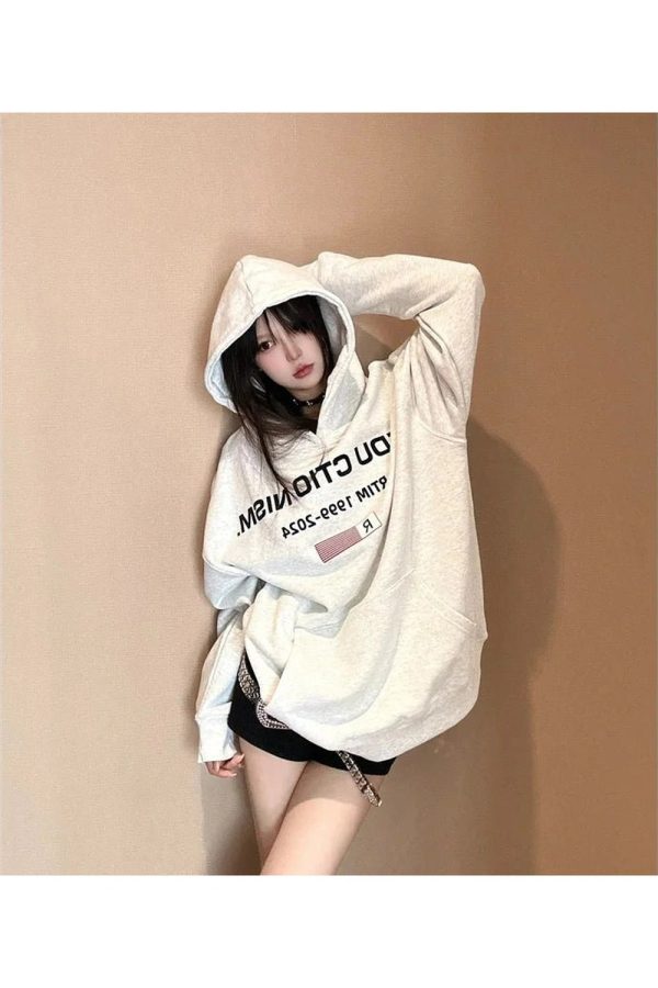 Fall Edgy Reverse Text Oversized Hoodie - 2000s Fashion Nostalgia Outfit