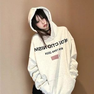 Fall Edgy Reverse Text Oversized Hoodie - 2000s Fashion Nostalgia Outfit