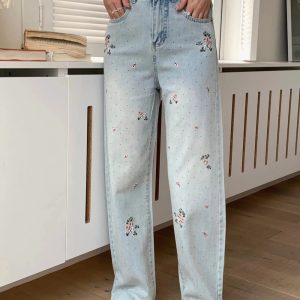 Fall Floral Dream Wide-Leg Jeans - 2000s Fashion Inspired Outfit