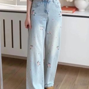 Fall Floral Dream Wide-Leg Jeans - 2000s Fashion Inspired Outfit