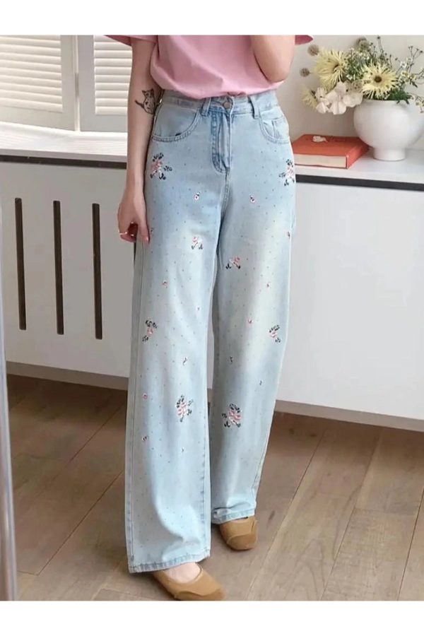 Fall Floral Dream Wide-Leg Jeans - 2000s Fashion Inspired Outfit