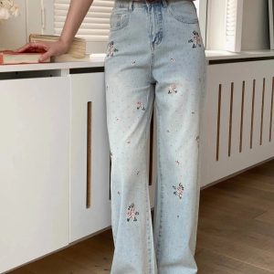 Fall Floral Dream Wide-Leg Jeans - 2000s Fashion Inspired Outfit