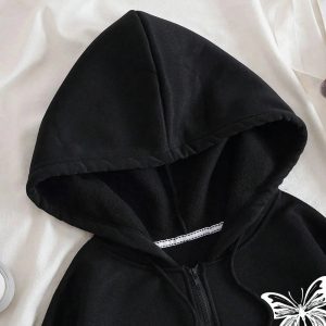 Fall Gothic Butterfly Zip-Up Hoodie - 2000s Fashion Inspired Outfit