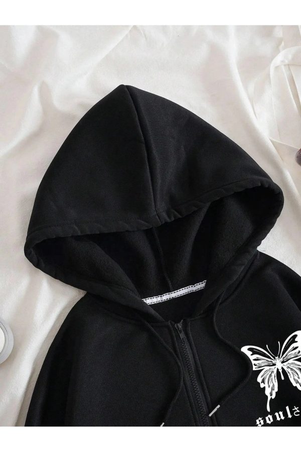 Fall Gothic Butterfly Zip-Up Hoodie - 2000s Fashion Inspired Outfit