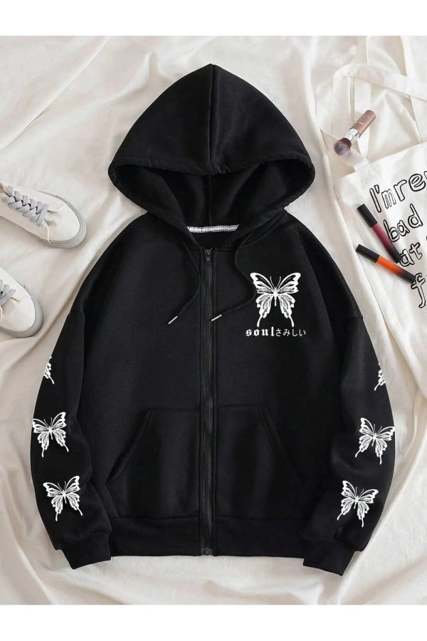 Fall Gothic Butterfly Zip-Up Hoodie - 2000s Fashion Inspired Outfit