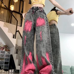 Fall Graffiti Splash Wide-Leg Jeans - 2000s Fashion Nostalgia Outfit