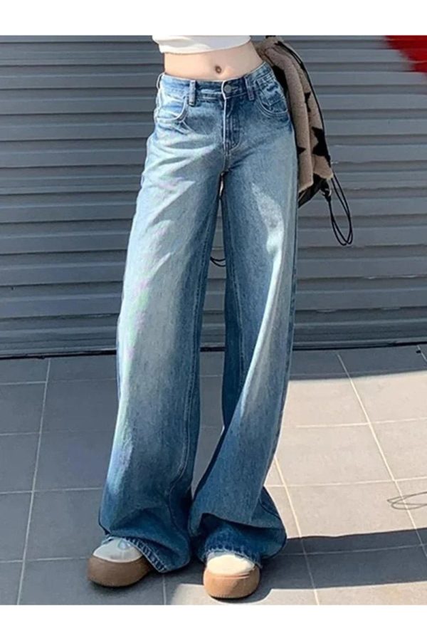 Fall Light Wash Wide-Leg Denim - 2000s Fashion Nostalgia Outfit