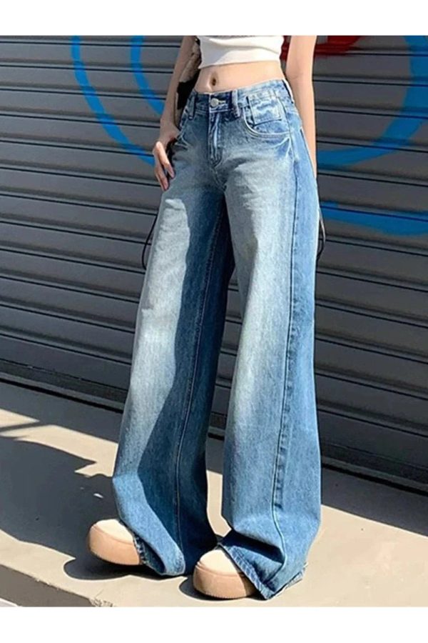 Fall Light Wash Wide-Leg Denim - 2000s Fashion Nostalgia Outfit