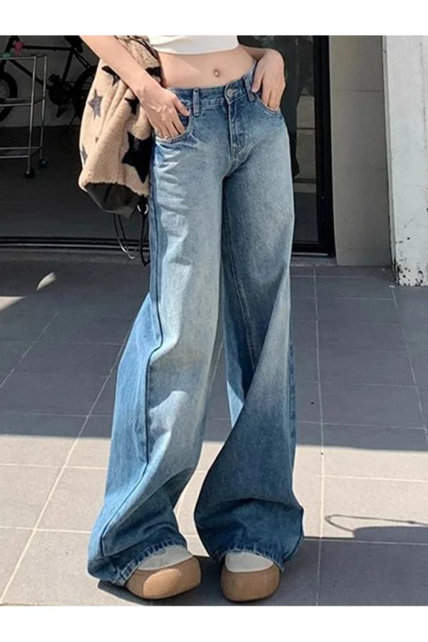 Fall Light Wash Wide-Leg Denim - 2000s Fashion Nostalgia Outfit