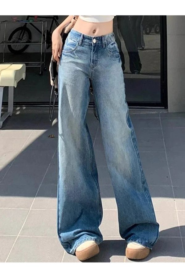 Fall Light Wash Wide-Leg Denim - 2000s Fashion Nostalgia Outfit