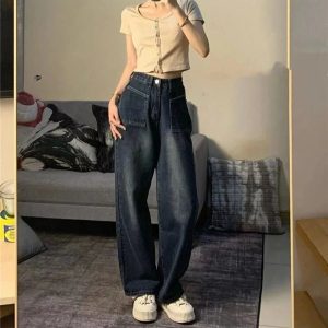 Fall Midnight Pocket Wide-Leg Jeans - 2000s Fashion Inspired Outfit