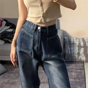 Fall Midnight Pocket Wide-Leg Jeans - 2000s Fashion Inspired Outfit