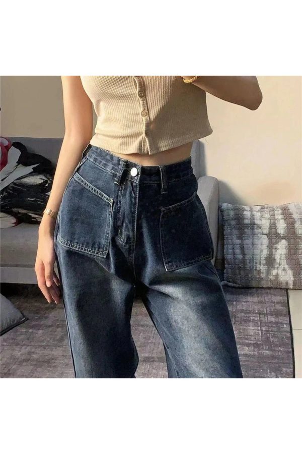 Fall Midnight Pocket Wide-Leg Jeans - 2000s Fashion Inspired Outfit