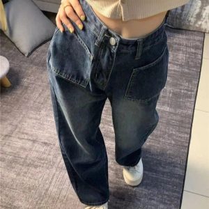 Fall Midnight Pocket Wide-Leg Jeans - 2000s Fashion Inspired Outfit