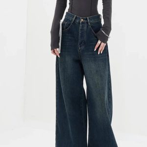 Fall Oversized Dark Wash Wide-Leg Jeans - 2000s Fashion Nostalgia Outfit