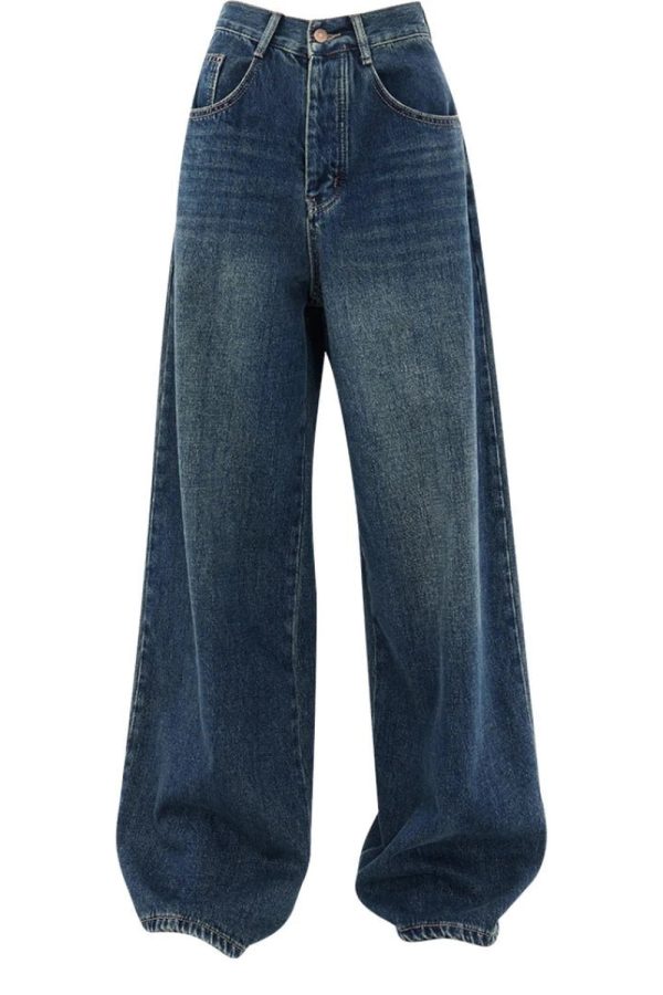 Fall Oversized Dark Wash Wide-Leg Jeans - 2000s Fashion Nostalgia Outfit