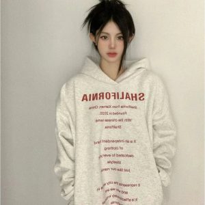 Fall Oversized Typography Statement Hoodie - 2000s Fashion Nostalgia Outfit