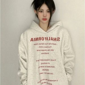 Fall Oversized Typography Statement Hoodie - 2000s Fashion Nostalgia Outfit