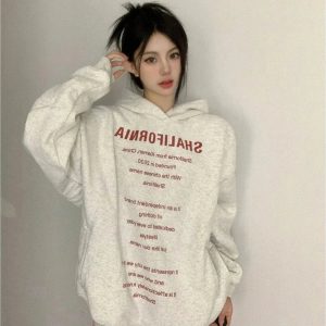 Fall Oversized Typography Statement Hoodie - 2000s Fashion Nostalgia Outfit