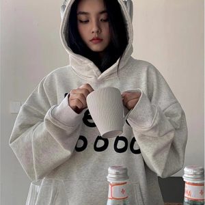 Fall Playful Hello Oversized Hoodie - 2000s Fashion Nostalgia Outfit