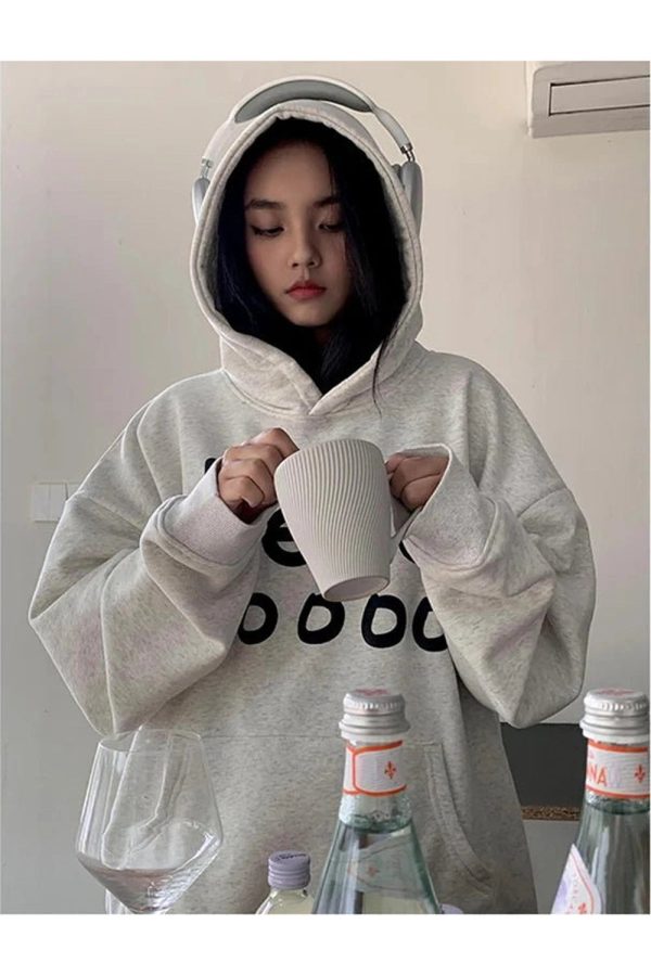 Fall Playful Hello Oversized Hoodie - 2000s Fashion Nostalgia Outfit