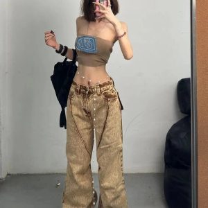 Fall Sandstone Washed Baggy Jeans - 2000s Fashion Nostalgia Outfit