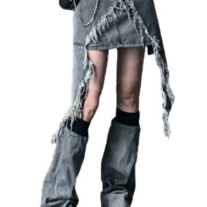 Fall Shredded Chaos Denim Set - 2000s Fashion, Y2K Aesthetic Outfit